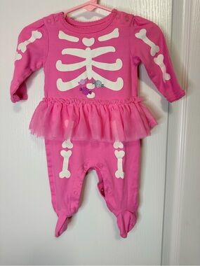 Hot Pink Tutu Skeleton Baby Romper - Halloween Costume